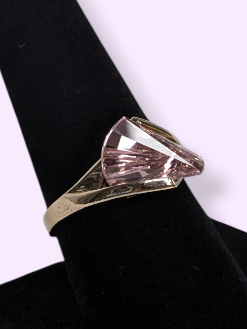 Sterling Silver Laser Cut Pink CZ Fan Ring